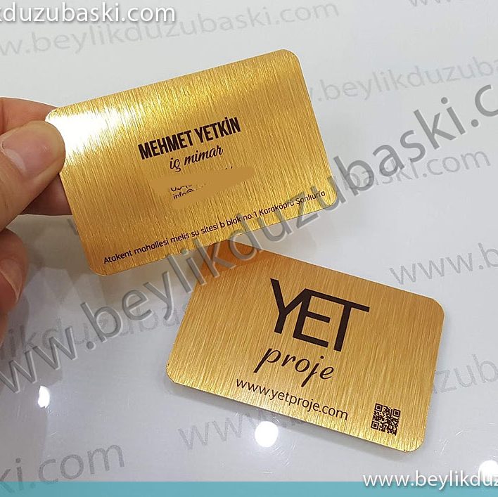 metal kartvizit, altın renk kartvizit, sarı metal kartvizit, Yet proje için yapılan, metal kartvizit