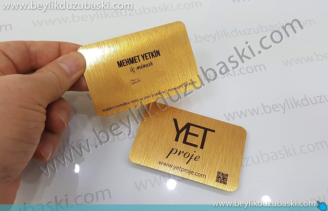 metal kartvizit, altın renk kartvizit, sarı metal kartvizit, Yet proje için yapılan, metal kartvizit