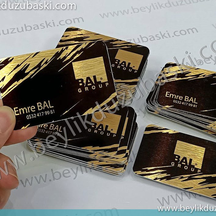 metal kartvizit, bal group metal kartvizit, altın rengi metal kart, sarı metal kartvizit, kaliteli kartvizit, pahalı kartvizit, özel imalat kartvizit