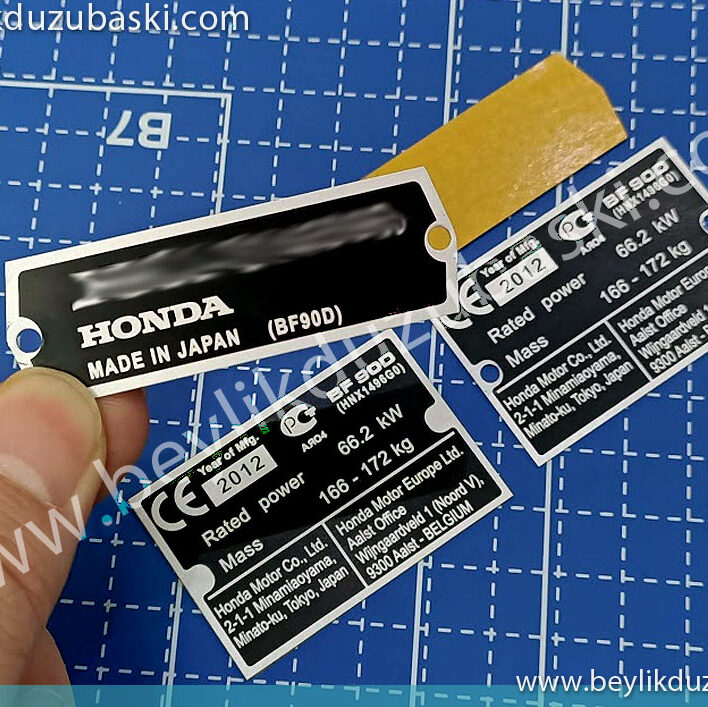 Honda BF90D metal etiket, deniz motorları için, yıpranmış silinmiş, kaybolmuş etiket yerine, aslına uygun metal plaka baskıları, Honda BF 90 D metal label, for marine engines, instead of worn, erased, lost labels, true metal plate prints