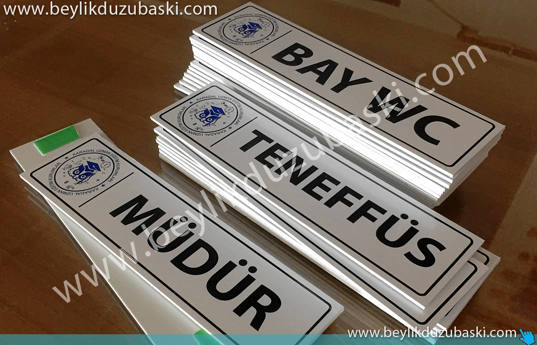 3 mm decota plastic material, affordable, suitable for production in quantity, door sign, cheap door nameplate, production in desired size and quantity, beylikdüzü door sign