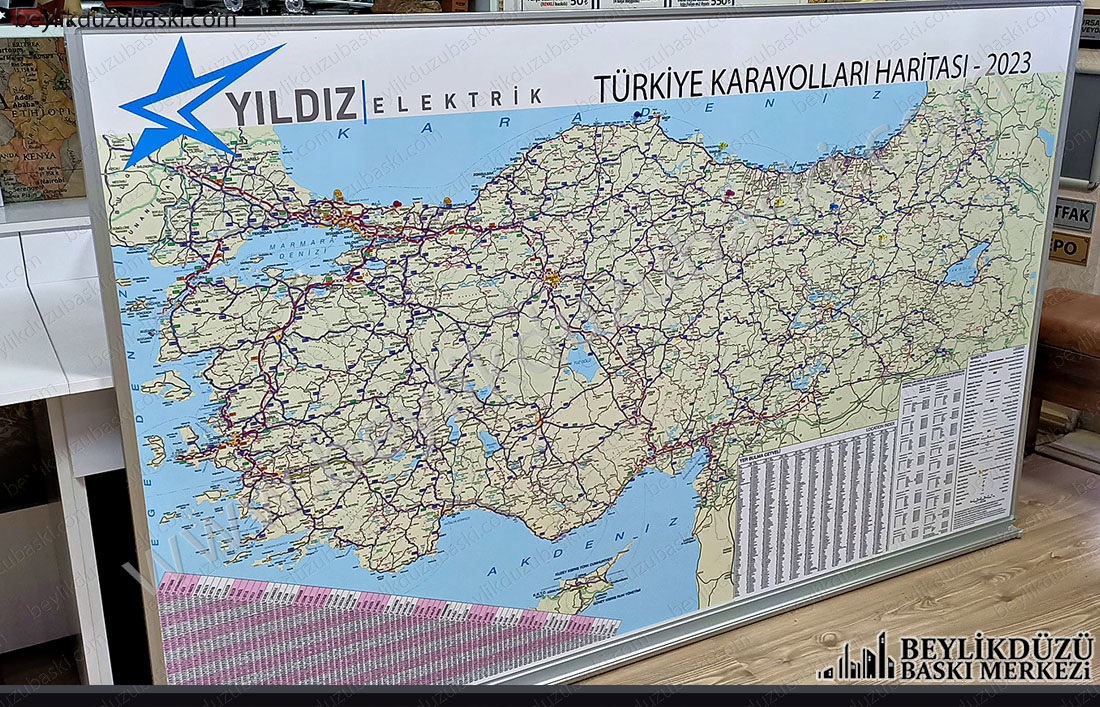 120x200 cm mıknatıslı harita, türkiye karayolları, duvar haritası, detaylı harita, 2023 yılı karayolları haritası