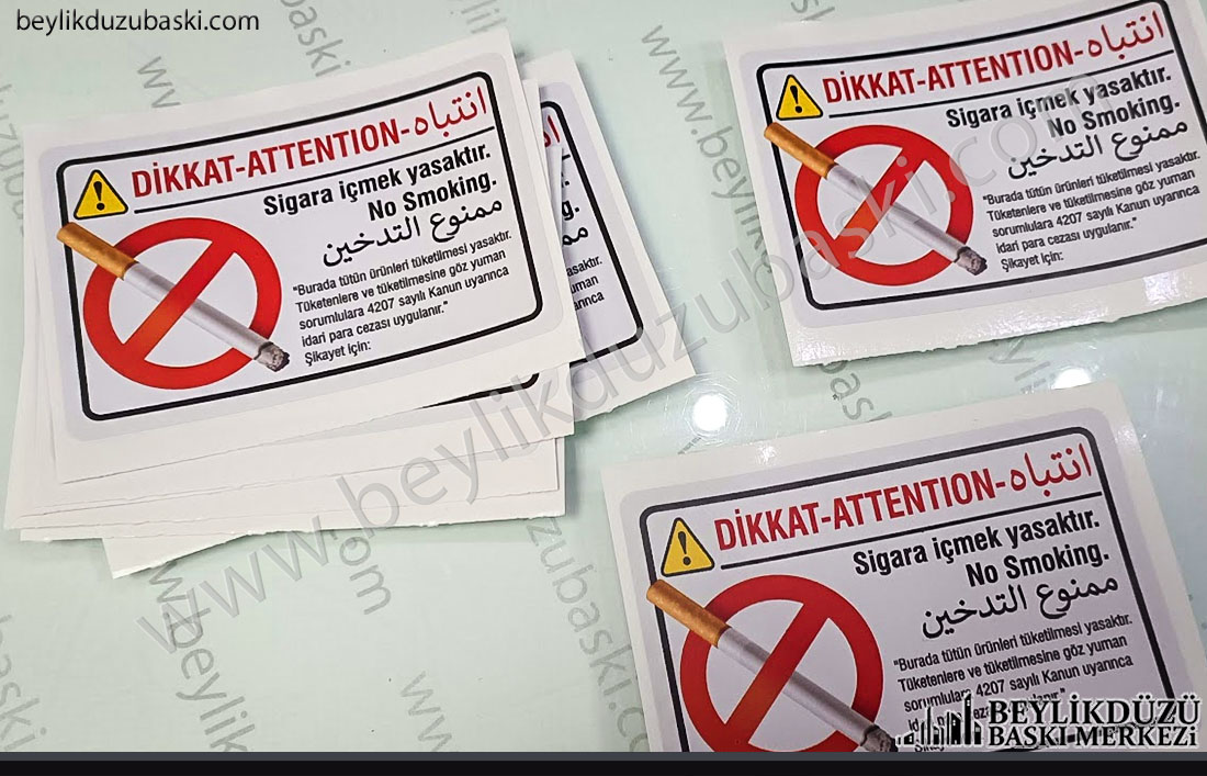 taksi için sigara içilmez etiketi, sigara yasaktır etiketi, suya, güneşe dayanıklı, etiket baskısı, aynı gün gönderilir