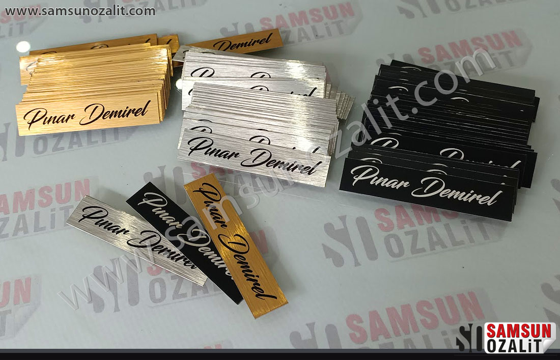 Metal label printing, gold, silver, black metal production, name printing under the table, name printing of the person producing handmade products, metal name printed labels