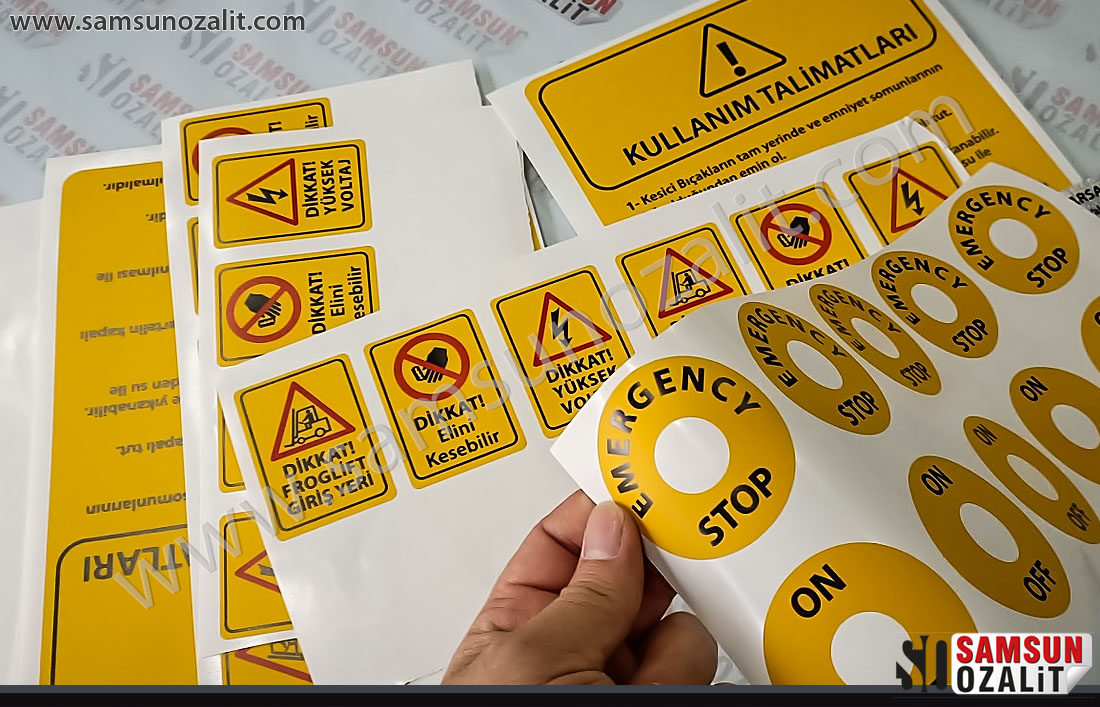 Machine labels, label printing on the machine, warning label printing, warning label printing on the machine produced, design support is provided, same day shipping.