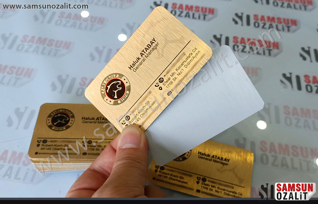 metal business card, gold color card, single side printed, urgent production, aluminum stainless business card, metal business card manufacturing, design support is provided, same day delivery.