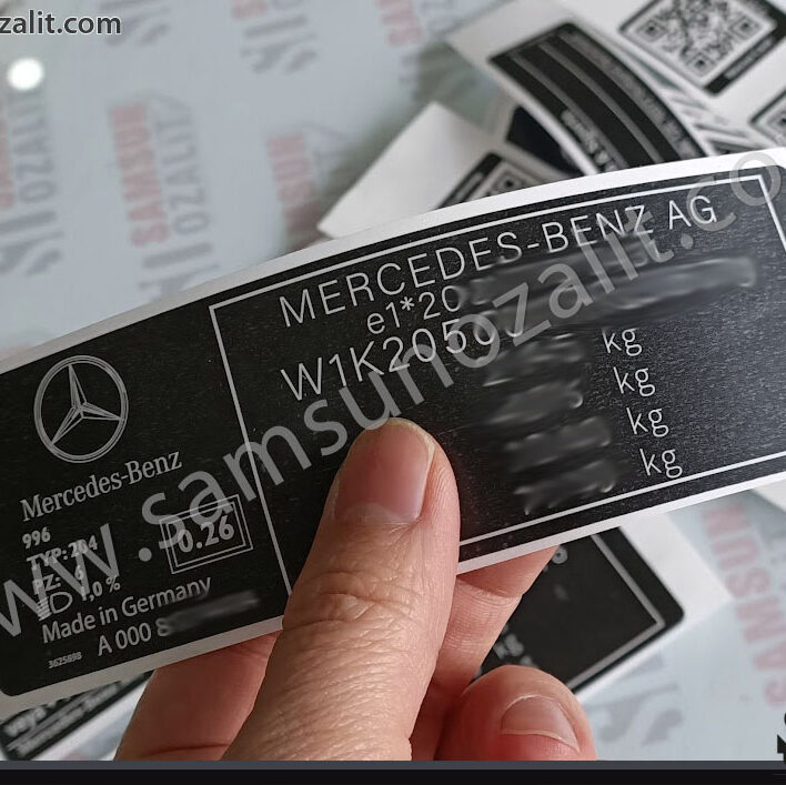 Mercedes Benz label, labels have been renewed after Mercedes vehicle painting, get prices according to size and quantity, design support is provided, fast production, matte and glossy printing is possible.