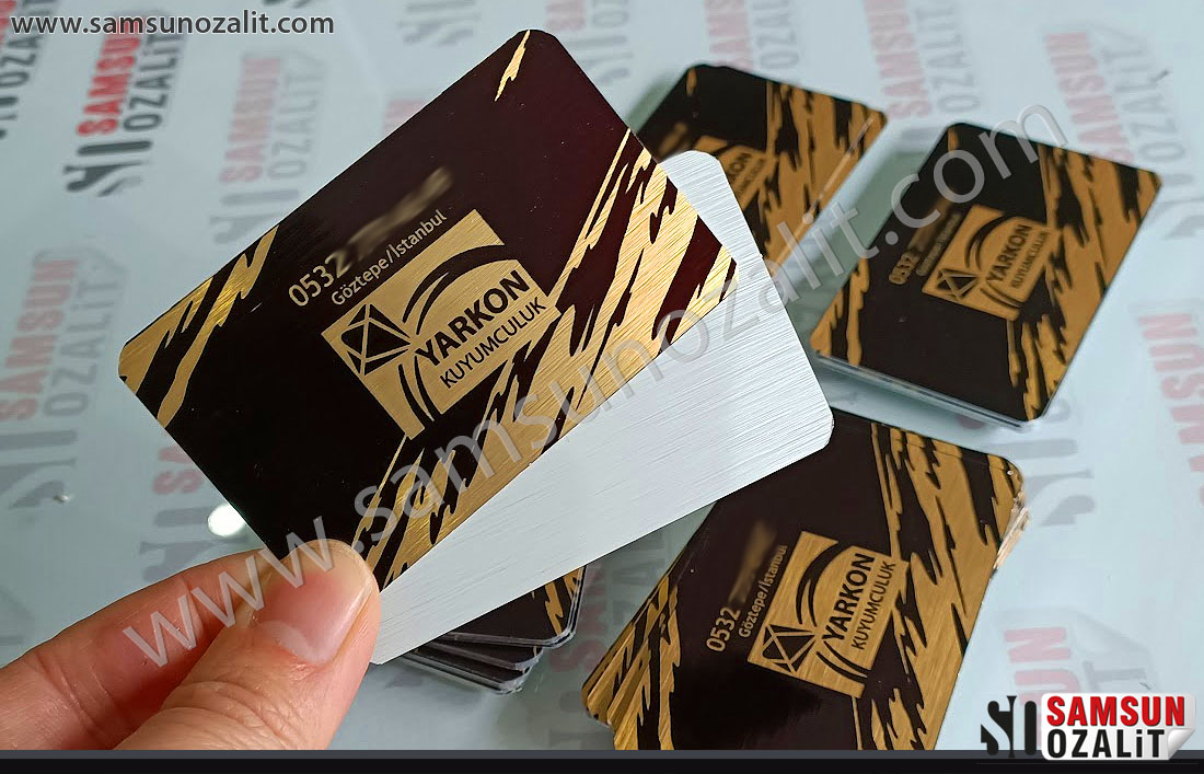 quality business card printing, fast metal card printing, metal business card printing, fast production, small quantities, design support is provided, single surface and 2 surface printing possible, jeweler business card, gold color business card printing, fast production, metal business card printing center,